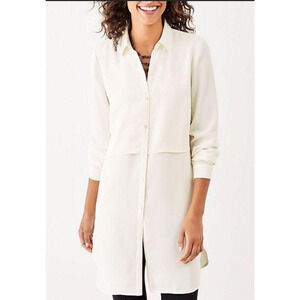 J.Jill ivory button up tunic shirt Size Medium Minimal Clean Girl Preppy Classic